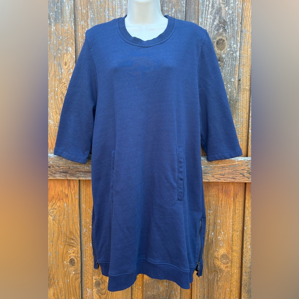 Fabletics Elena Dress Navy Blue Fleece Sweatshirt Dress. Relaxed Fit Pockets XXL